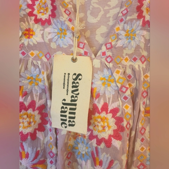 2/$15 Savanna Jane Boho Chic Top, S, Purple Leopard, Floral Embroidery, NWT - Picture 7 of 15